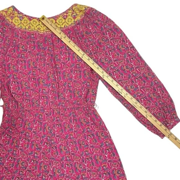 J.Crew Embroidered Romper Women’s Sz 8 Pink Vines Block Print Raglan Puff Sleeve - Picture 14 of 16